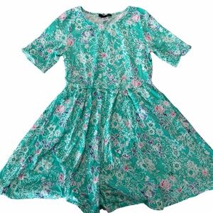 Floral Women's Casual Dress in Teal and Pink